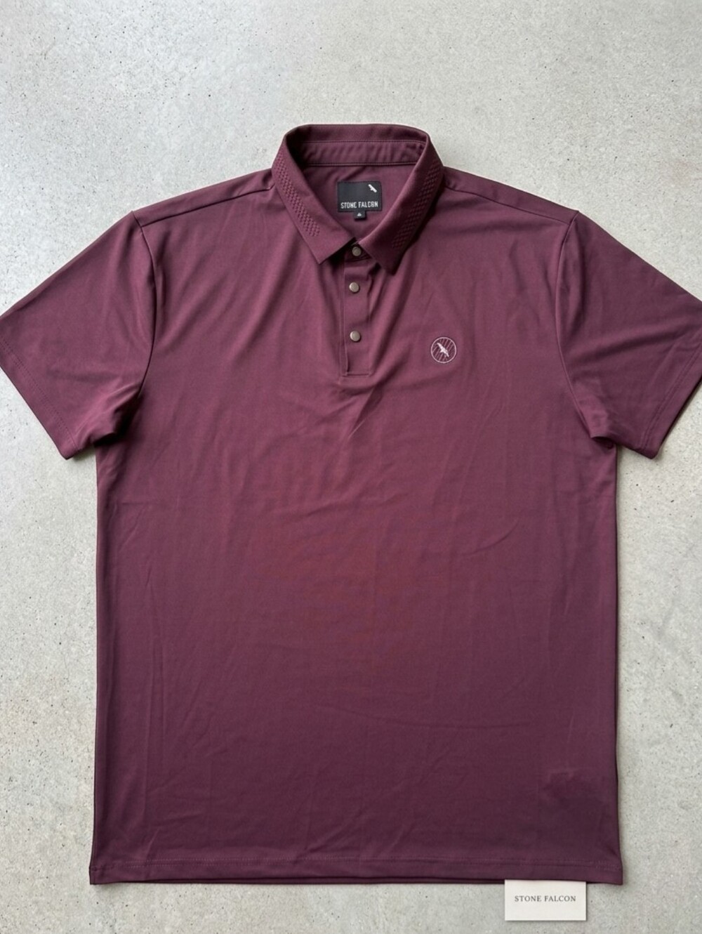 Stone Falcon Performance Polo Shirt Sz XL Plum Burgundy Snap Button Stretch